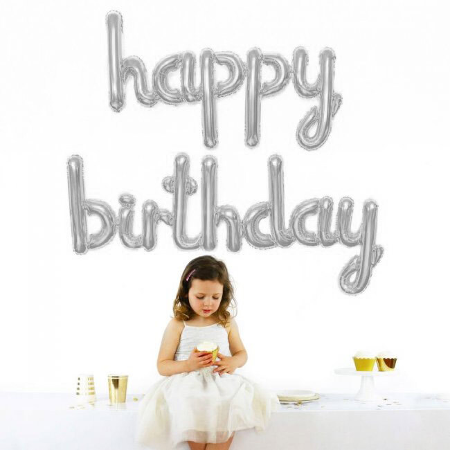 Μπαλόνια Happy Birthday λέξη ασημί  120 εκατοστά  