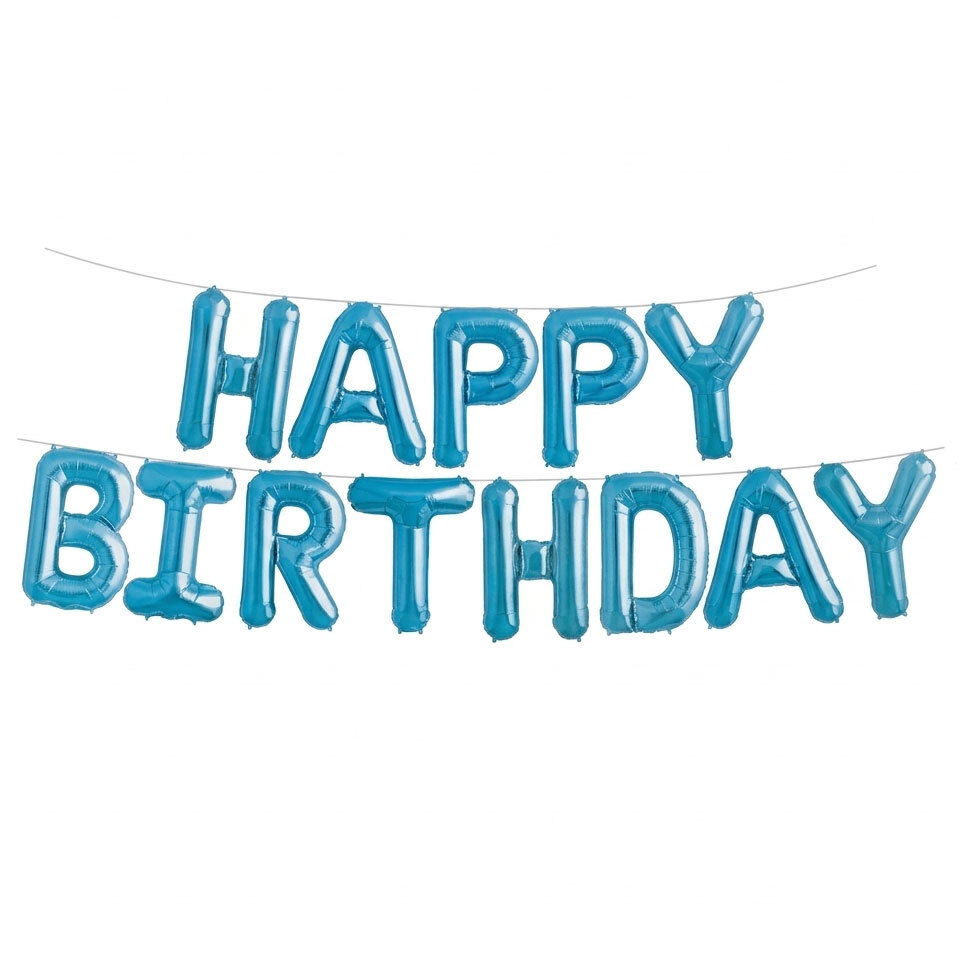 Balloons Letters Light Blue Happy Birthday - Formed Word - 34cm height (Packaged)