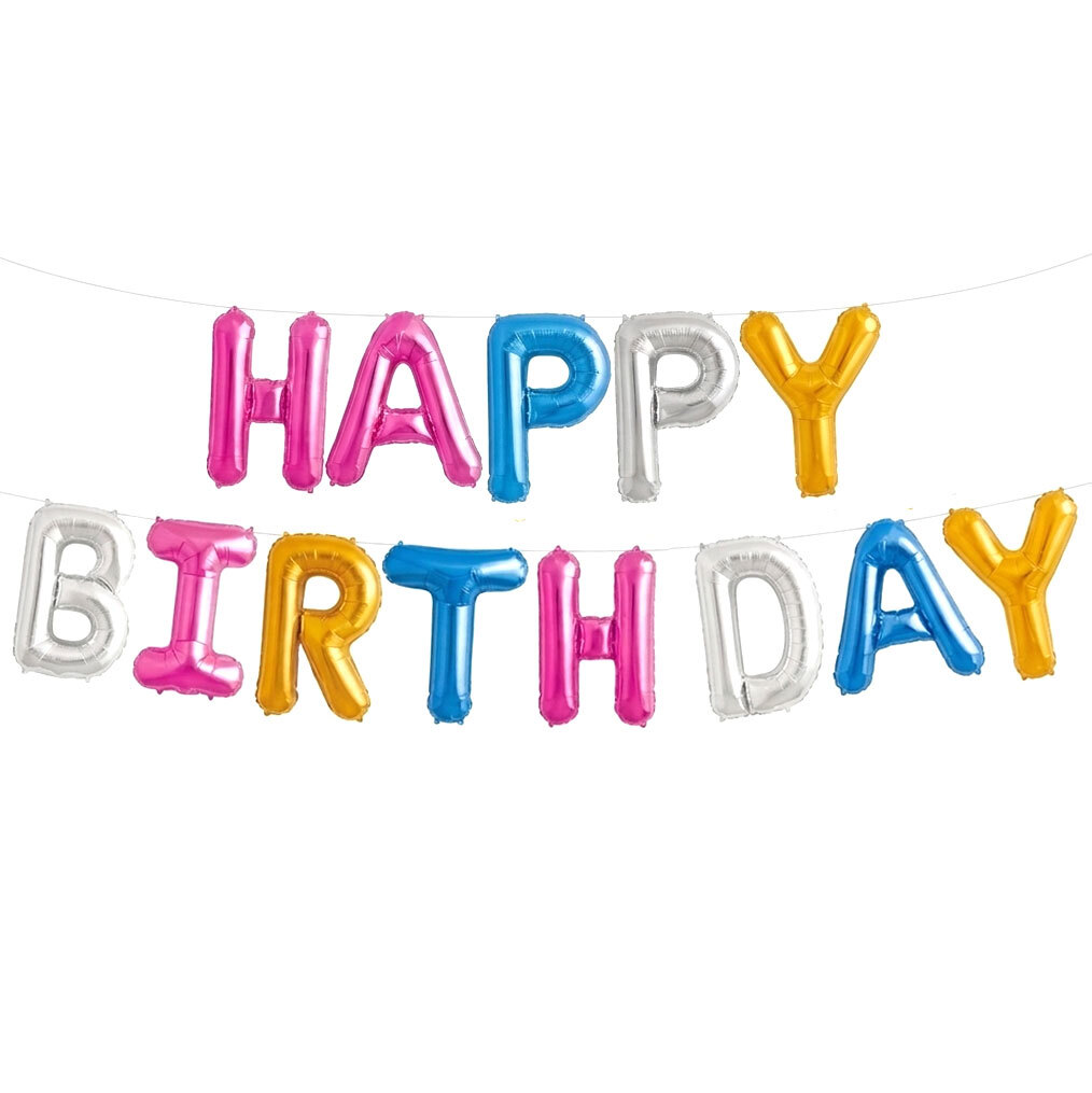 Balloons Letters Mixed Colors Happy Birthday - Formed Word - 34cm height (Packaged)