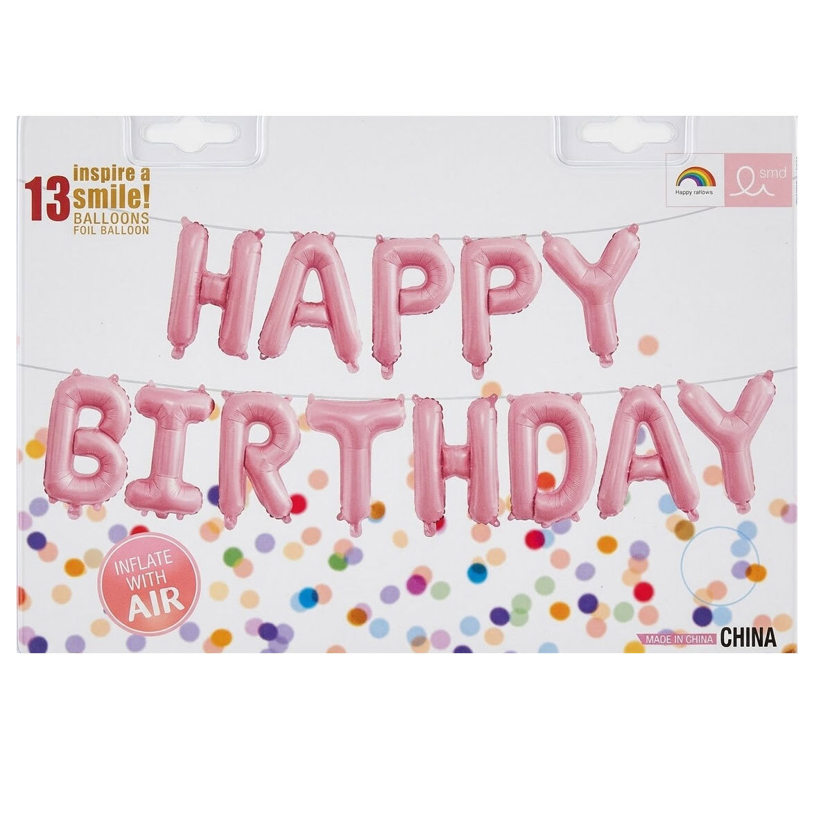 Balloons Letters Pink Happy Birthday - Formed Word - 34cm height (Packaged)
