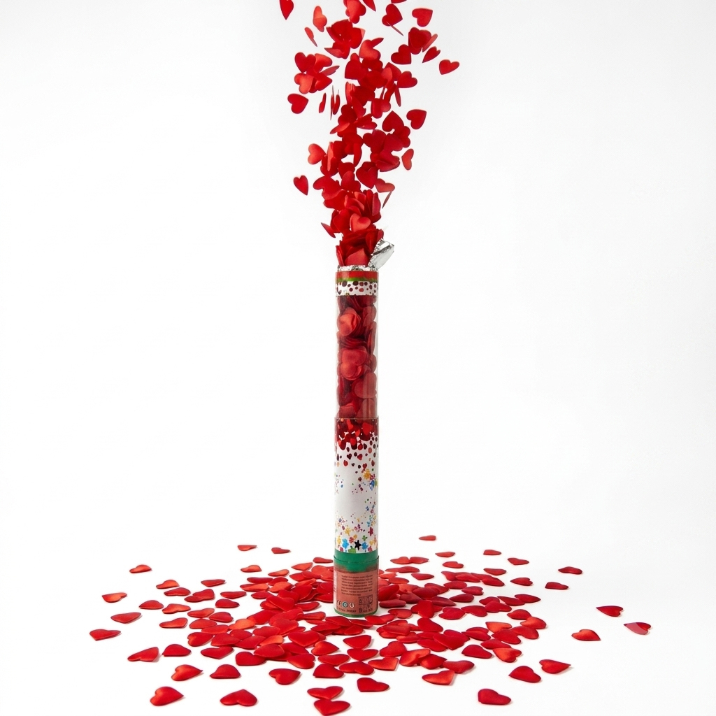 Confetti Cannon with Red Fabric Hearts - 40cm Tube