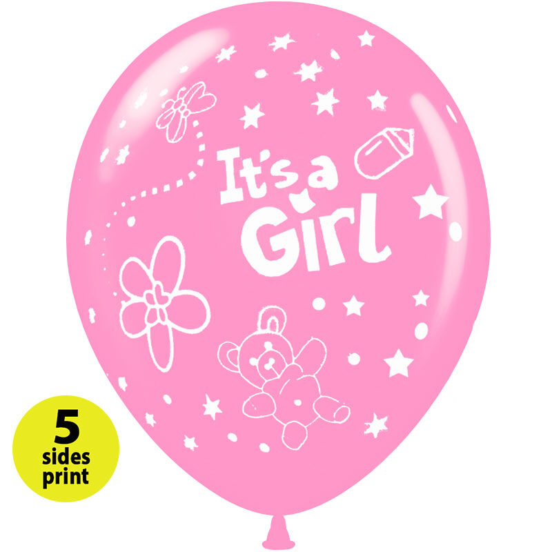 Μπαλόνια 12 ιντσών It's a Girl αρκουδάκι  |  100τεμ  |  5 πλευρές εκτύπωση
