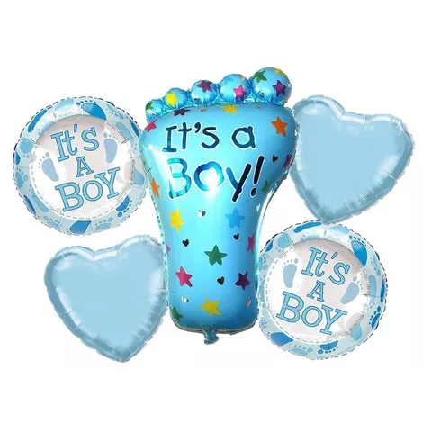 Μπαλόνια Σετ It's A Boy Πατούσα και Foil (5 Τεμάχια)