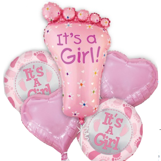 Μπαλόνια Σετ It's A Girl Πατούσα και Foil (5 Τεμάχια)