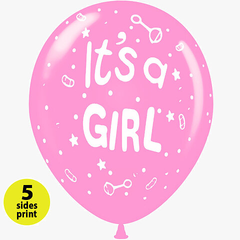 Μπαλόνια 12 ιντσών It's a Girl κουδουνίστρες | 15τεμ | 5 πλευρές εκτύπωση
