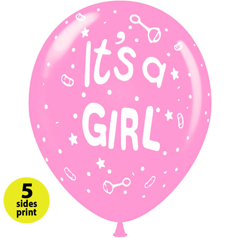 Μπαλόνια 12 ιντσών It's a Girl κουδουνίστρες  |  100τεμ  |  5 πλευρές εκτύπωση