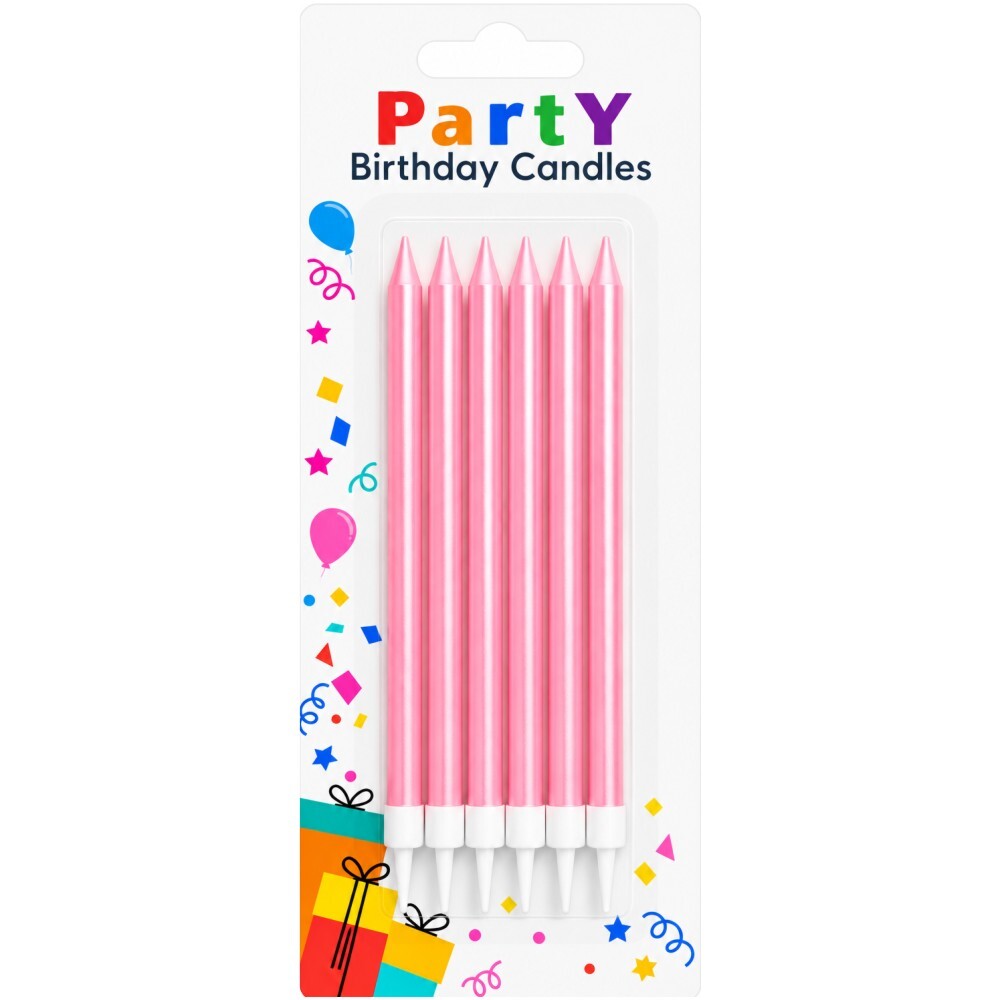 Candle Birthday Pink Pearl (6 pieces) 14cm