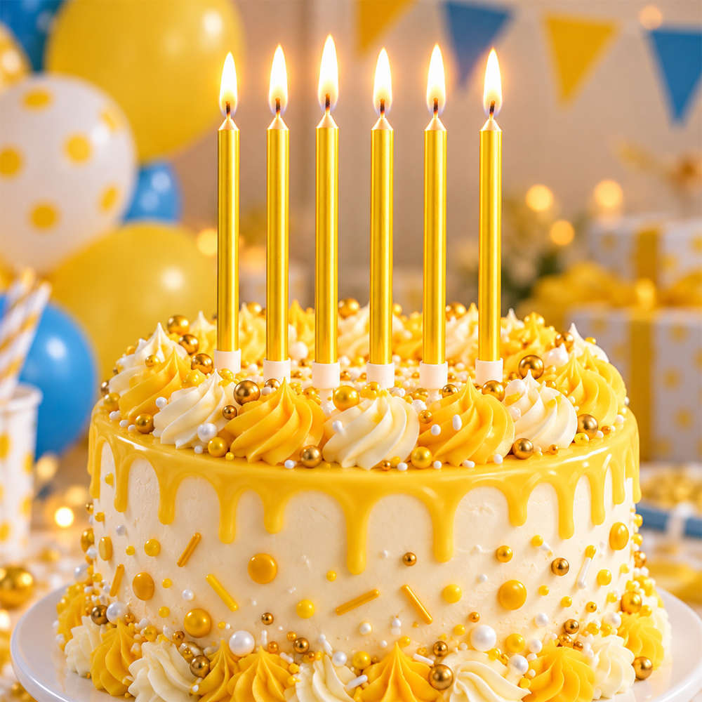 Candle Birthday Gold (6 pieces) 14cm