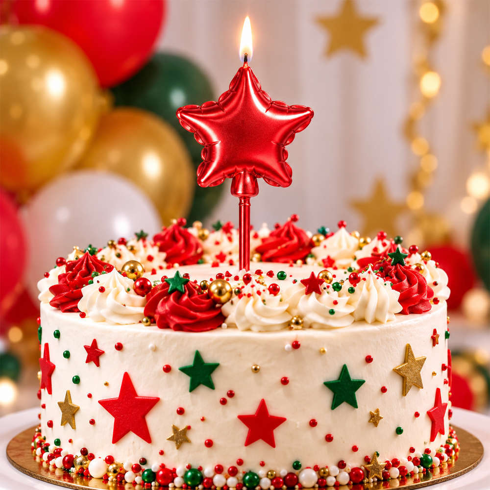Candle Birthday Star Red 13cm (Piece)