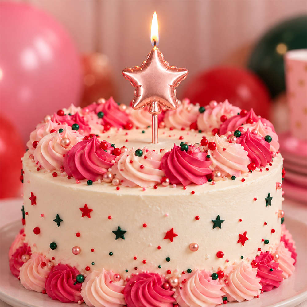 Candle Birthday Star Rose Gold 13cm (Piece)