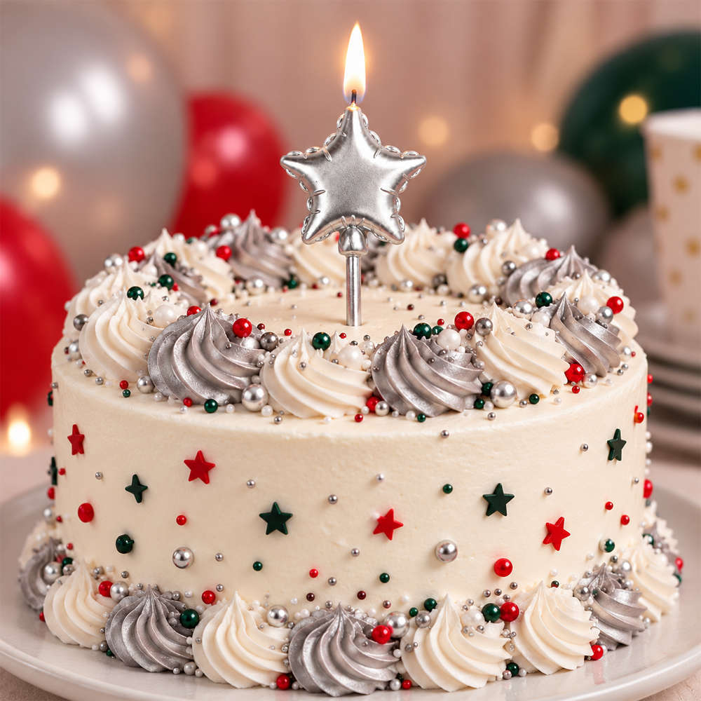 Candle Birthday Star Silver 13cm (Piece)