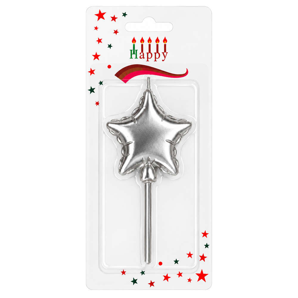 Candle Birthday Star Silver 13cm (Piece)