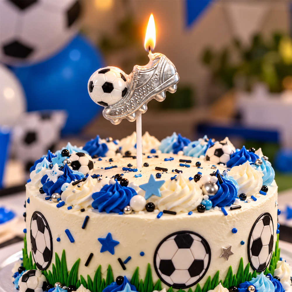 Candle Birthday Football Shoe Silver with Ball 16cm (Piece)