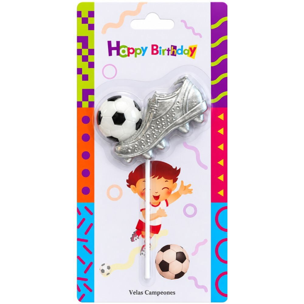 Candle Birthday Football Shoe Silver with Ball 16cm (Piece)