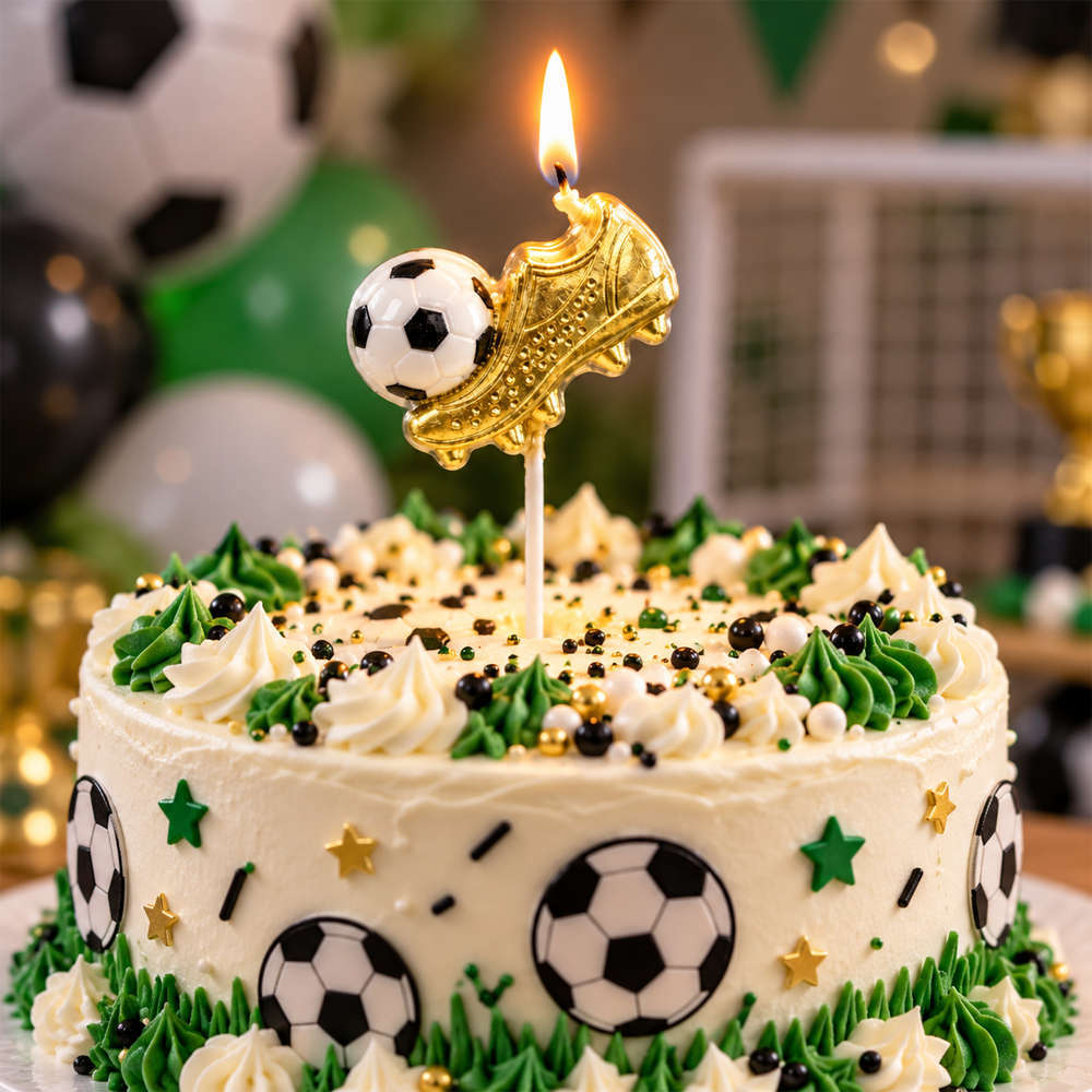 Candle Birthday Football Shoe Gold with Ball 16cm (Piece)