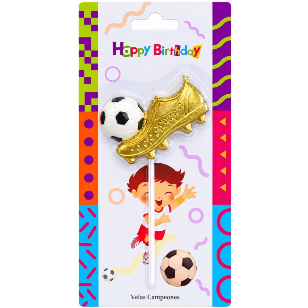 Candle Birthday Football Shoe Gold with Ball 16cm (Piece)
