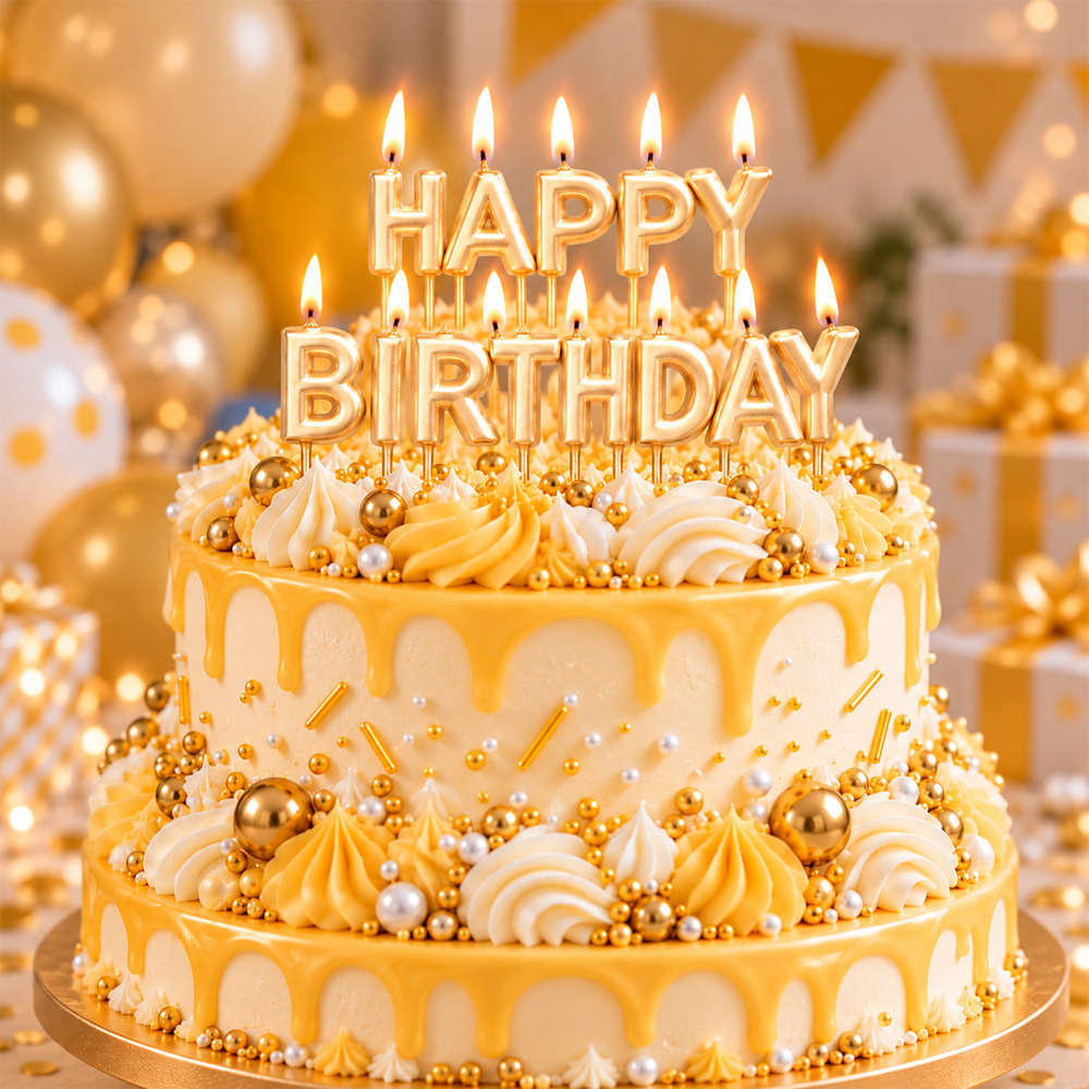 Κεράκια Happy Birthday Χρυσό Ανοιχτό Chrome (13 τεμάχια) 7 εκατοστά