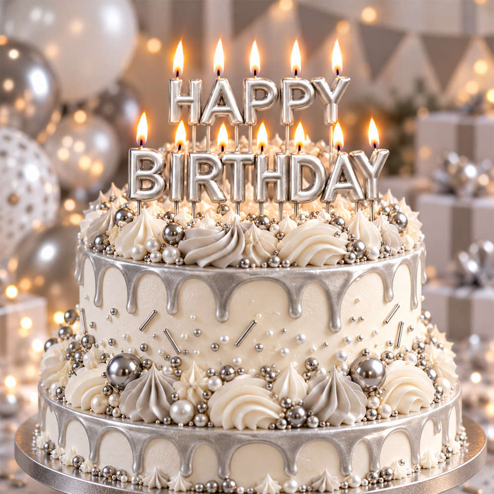 Κεράκια Happy Birthday Ασημί Chrome (13 τεμάχια) 7 εκατοστά