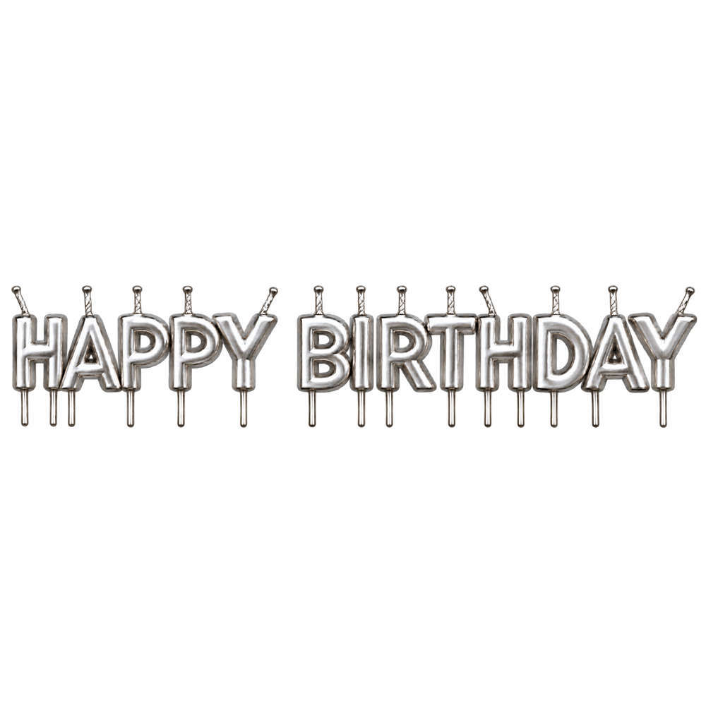 Κεράκια Happy Birthday Ασημί Chrome (13 τεμάχια) 7 εκατοστά