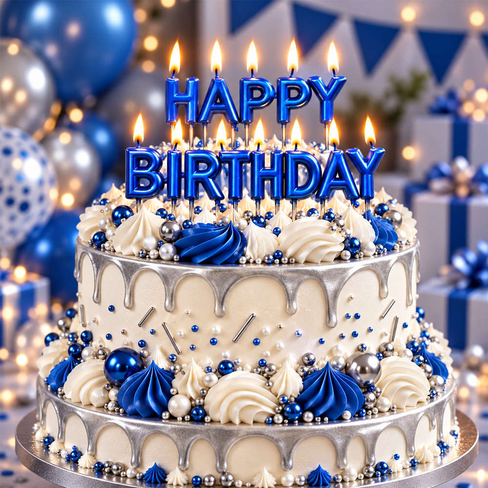 Κεράκια Happy Birthday Μπλε Chrome (13 τεμάχια) 7 εκατοστά