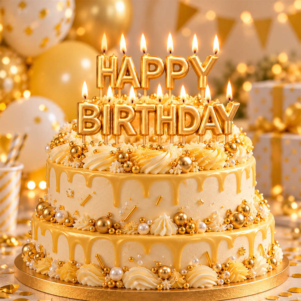 Κεράκια Happy Birthday Χρυσό Chrome (13 τεμάχια) 7 εκατοστά