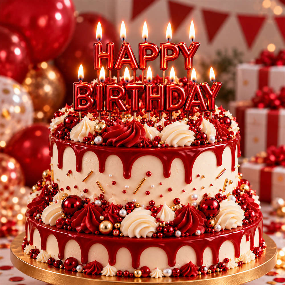 Κεράκια Happy Birthday Κόκκινο Chrome (13 τεμάχια) 7 εκατοστά