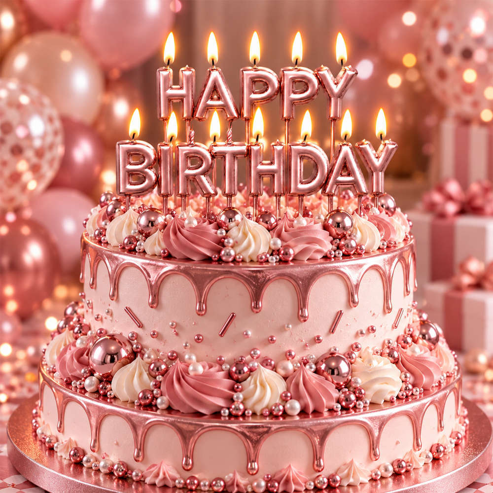 Κεράκια Happy Birthday Rose Gold Chrome (13 τεμάχια) 7 εκατοστά