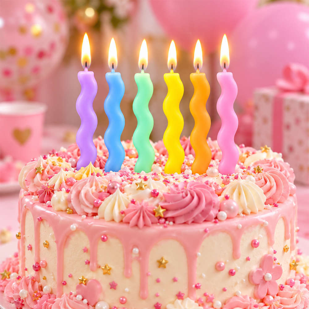 Candles Birthday Rainbow Wavy (6 pieces) 11cm