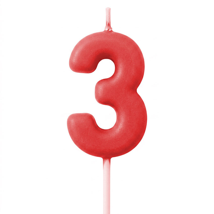 Candle Number 3 Red Pastel (Piece)