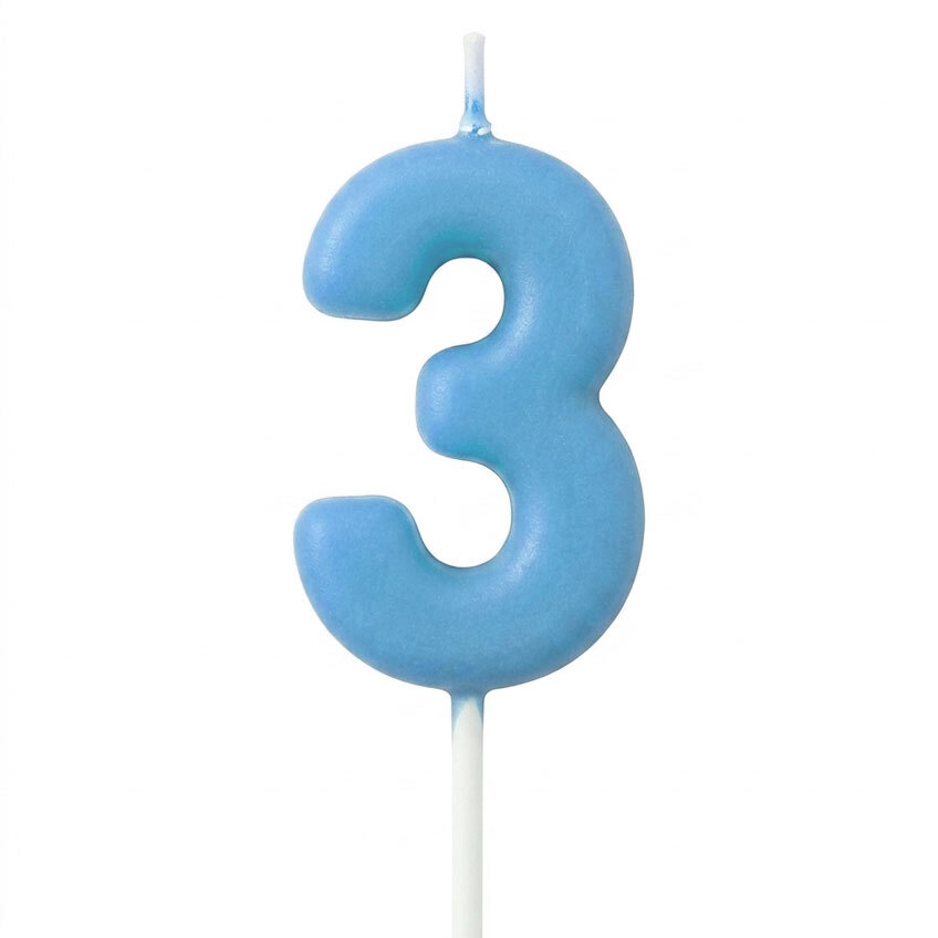 Candle Number 3 Light Blue Pastel (Piece)