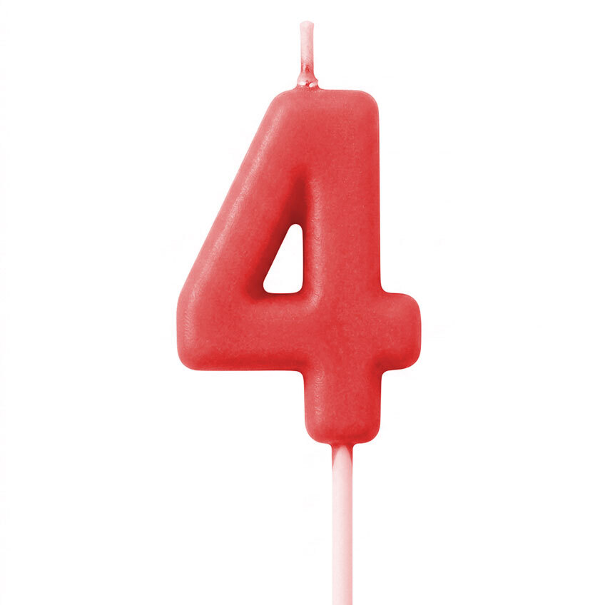 Candle Number 4 Red Pastel (Piece)