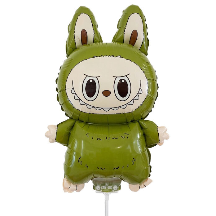 Balloon Labubu Green on Stick - with air 45 cm Contains Stick - (Ready for use)