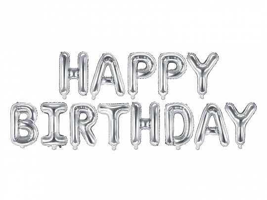 Μπαλόνια HAPPY BIRTHDAY ασημί, σχηματισμένη λέξη  34 Χ 21 εκατοστά  2