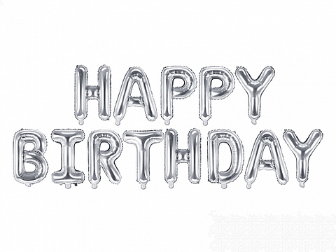 Μπαλόνια HAPPY BIRTHDAY ασημί, σχηματισμένη λέξη  34 Χ 21 εκατοστά  