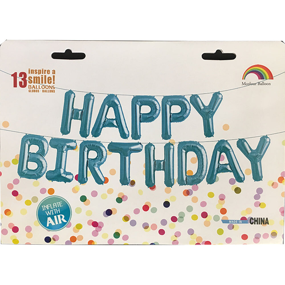 HAPPY BIRTHDAY σχηματισμένη λέξη με μπαλόνια μπλε | 34 Χ 21εκατοστά 2