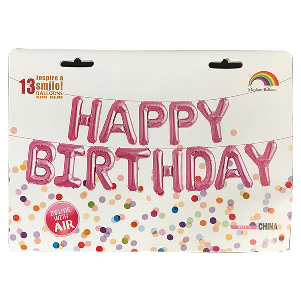 HAPPY BIRTHDAY σχηματισμένη λέξη με μπαλόνια φούξια | 34 Χ 21εκατοστά 2