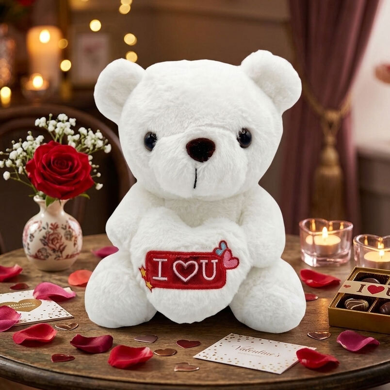 Stuffed Toy Bear with Red Heart I Love You - 23 cm sitting