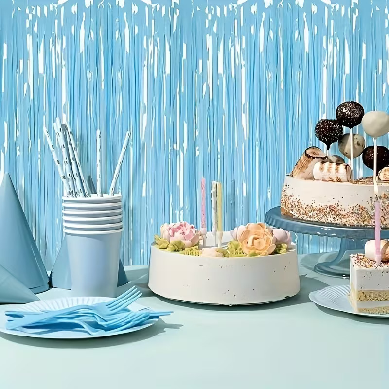 Light Blue Macaron Curtain foil fringe (2m X 1m)