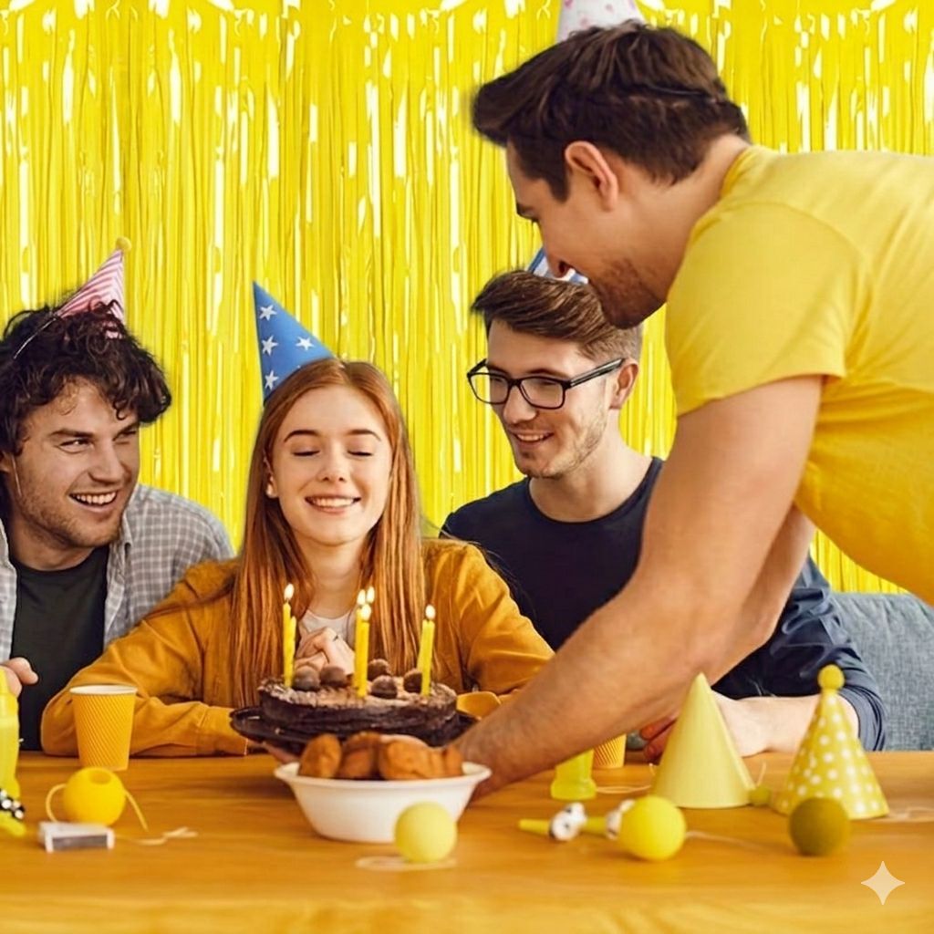 Yellow Macaron Curtain foil fringe (2m X 1m)