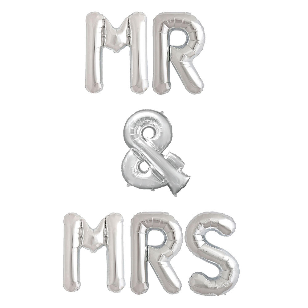 Μπαλόνια mr & mrs γράμματα 85cm ασημί χρώματος