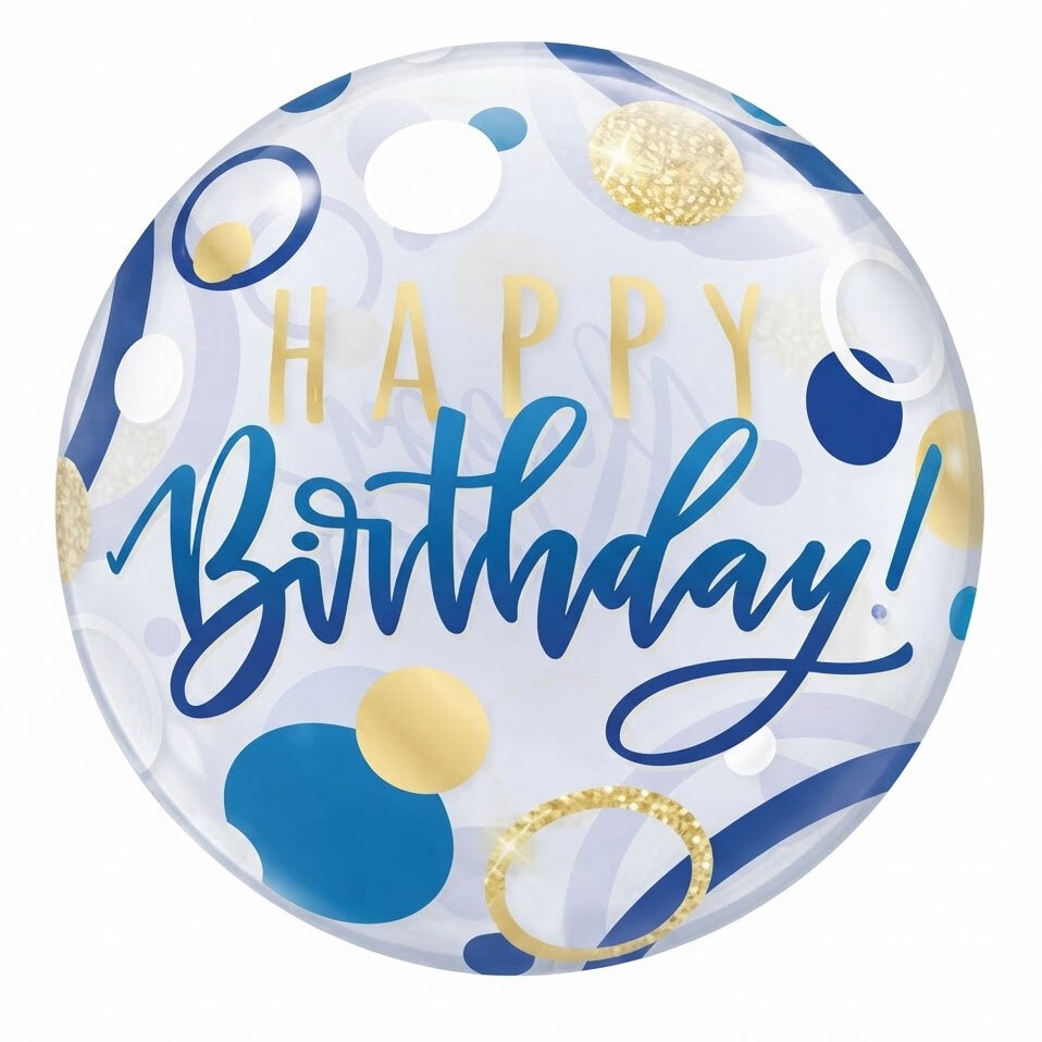 Μπαλόνι Happy Birthday Μπλε με Χρυσό και διαφάνεια (Συσκευασμένο)