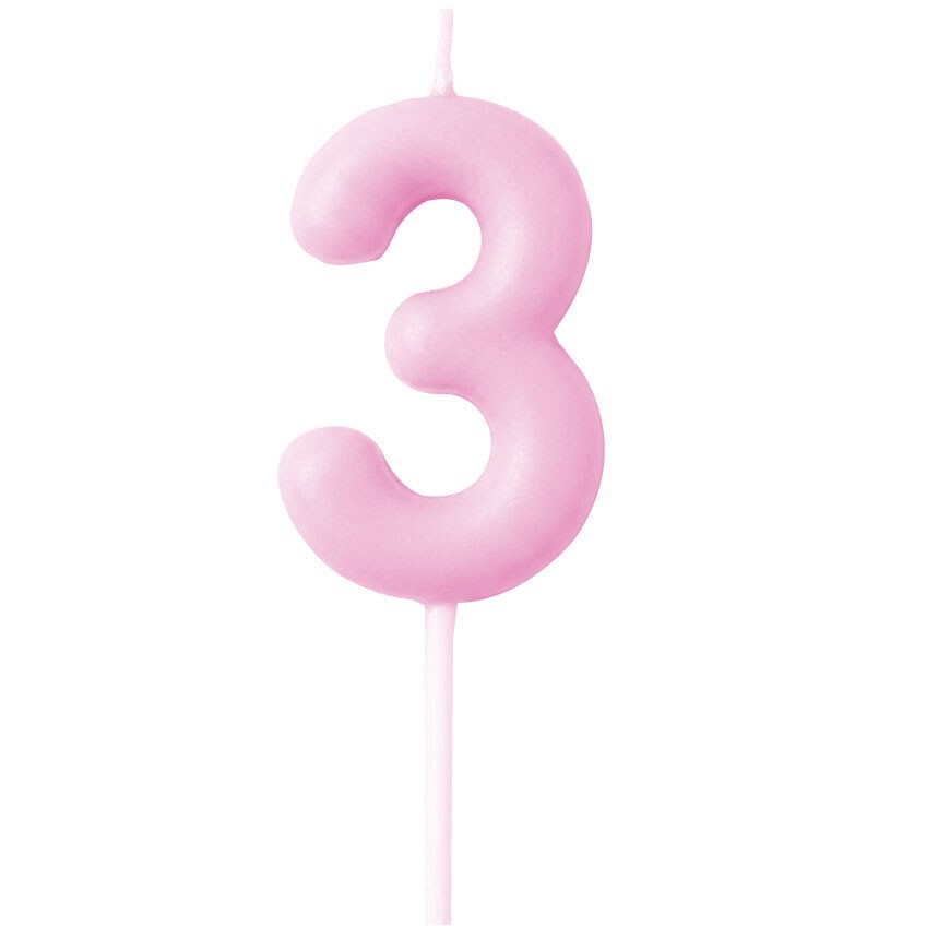 Candle Number 3 Pink Pastel (Piece)