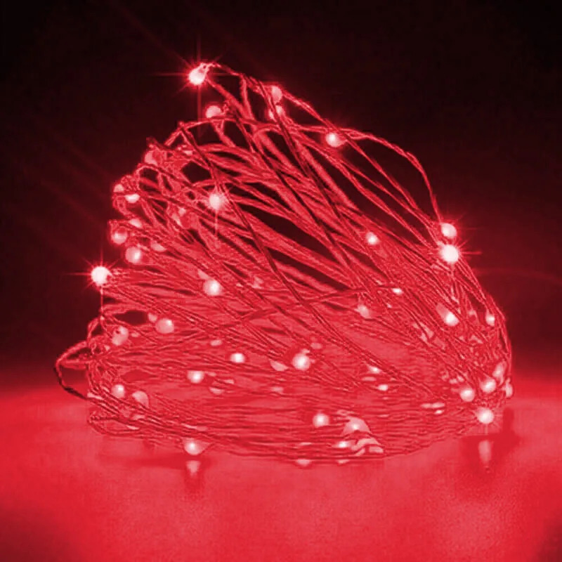 Led Κόκκινος φωτισμός με μπαταρίες - 10 μέτρα μήκος με 100 Led λαμπάκια