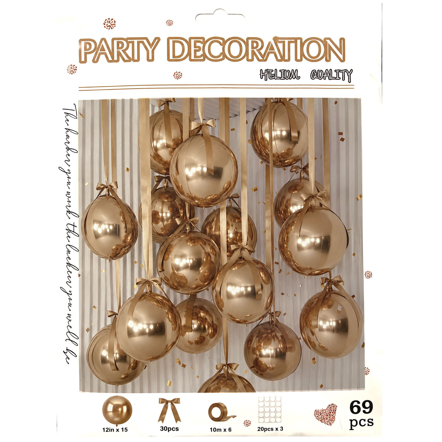 Μπαλόνια Latex 12'' Elegant Decoration Rose Gold σετ 69 τεμ (περιλαμβάνει τα μπαλόνια και τις κορδέλες τους)  
