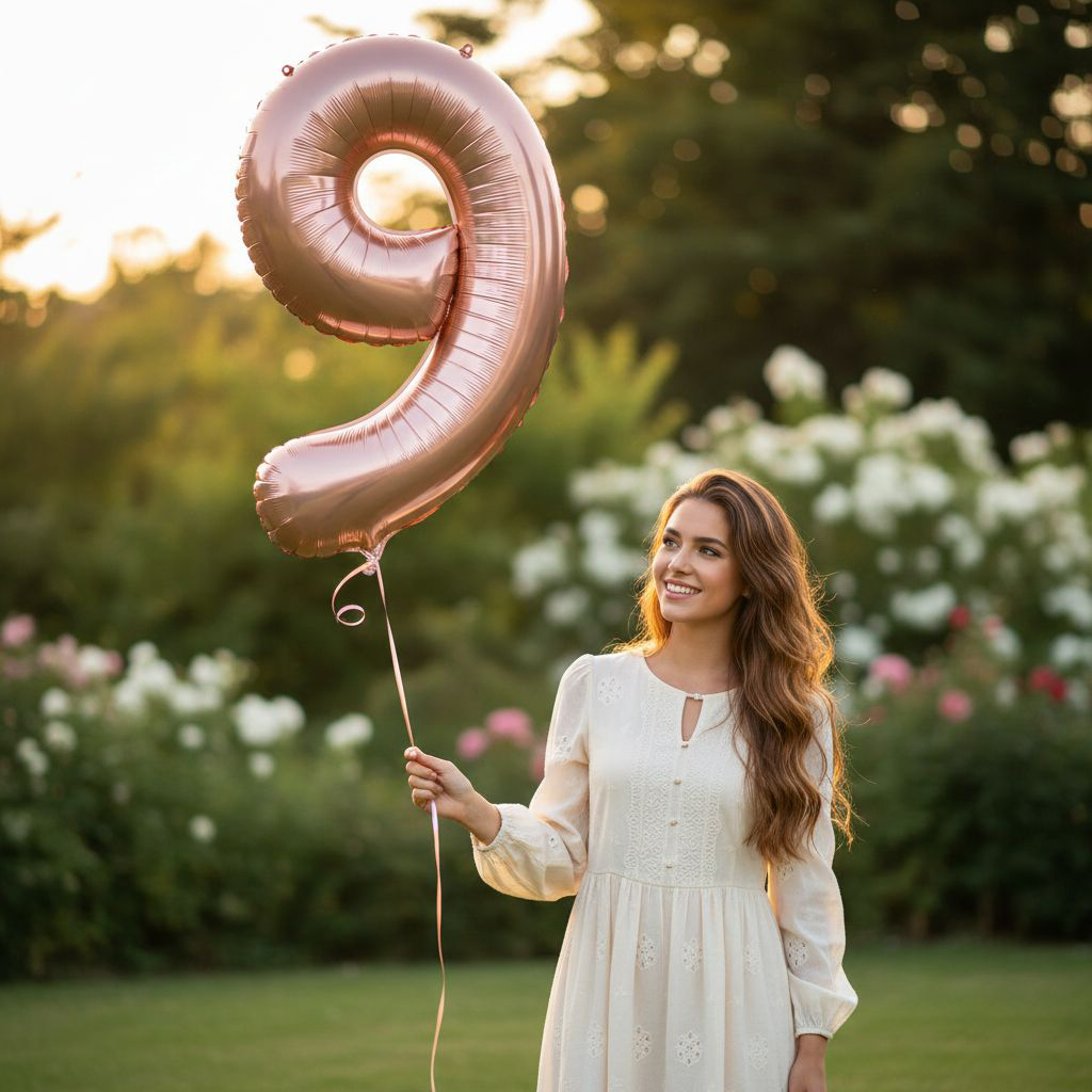 Μπαλόνι αριθμός Νο 9 Rosegold 86 cm για ήλιο (Συσκευασμένο) 2