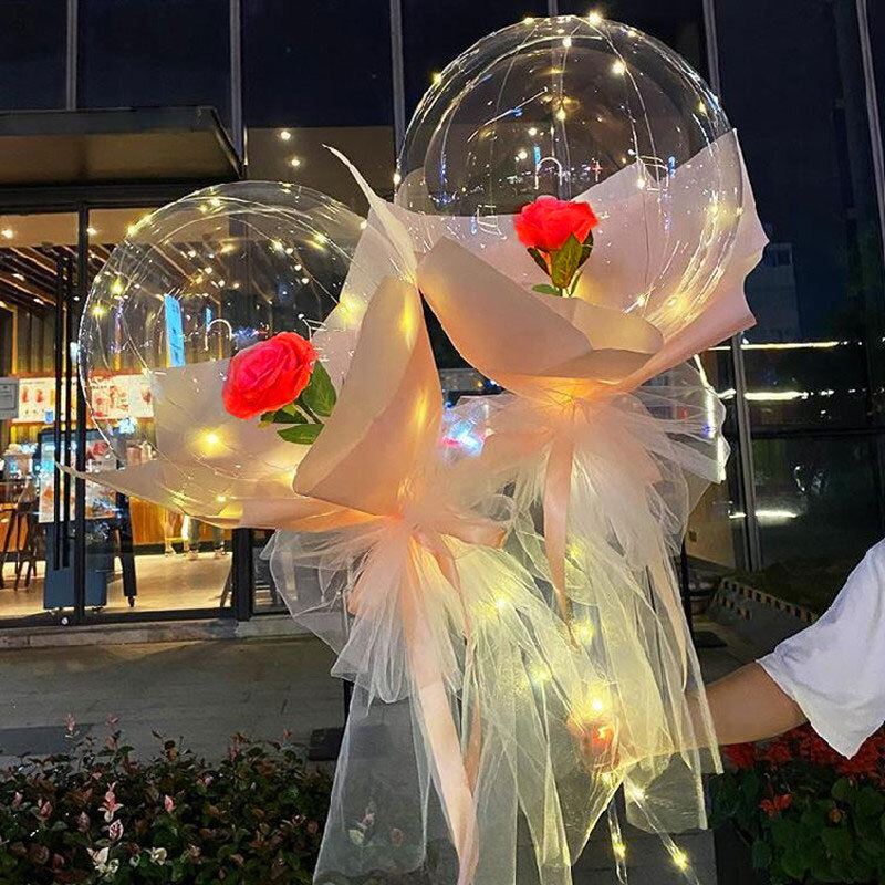 Έτοιμα bubble μπαλόνια με τριαντάφυλλο και led φωτισμό 5