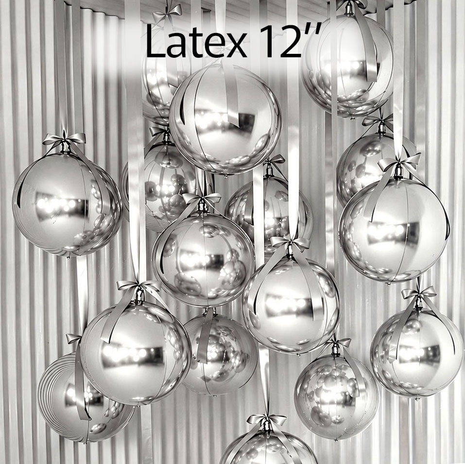 Μπαλόνια Latex 12'' Elegant Decoration Ασημί σετ 69 τεμ (περιλαμβάνει τα μπαλόνια και τις κορδέλες τους)  