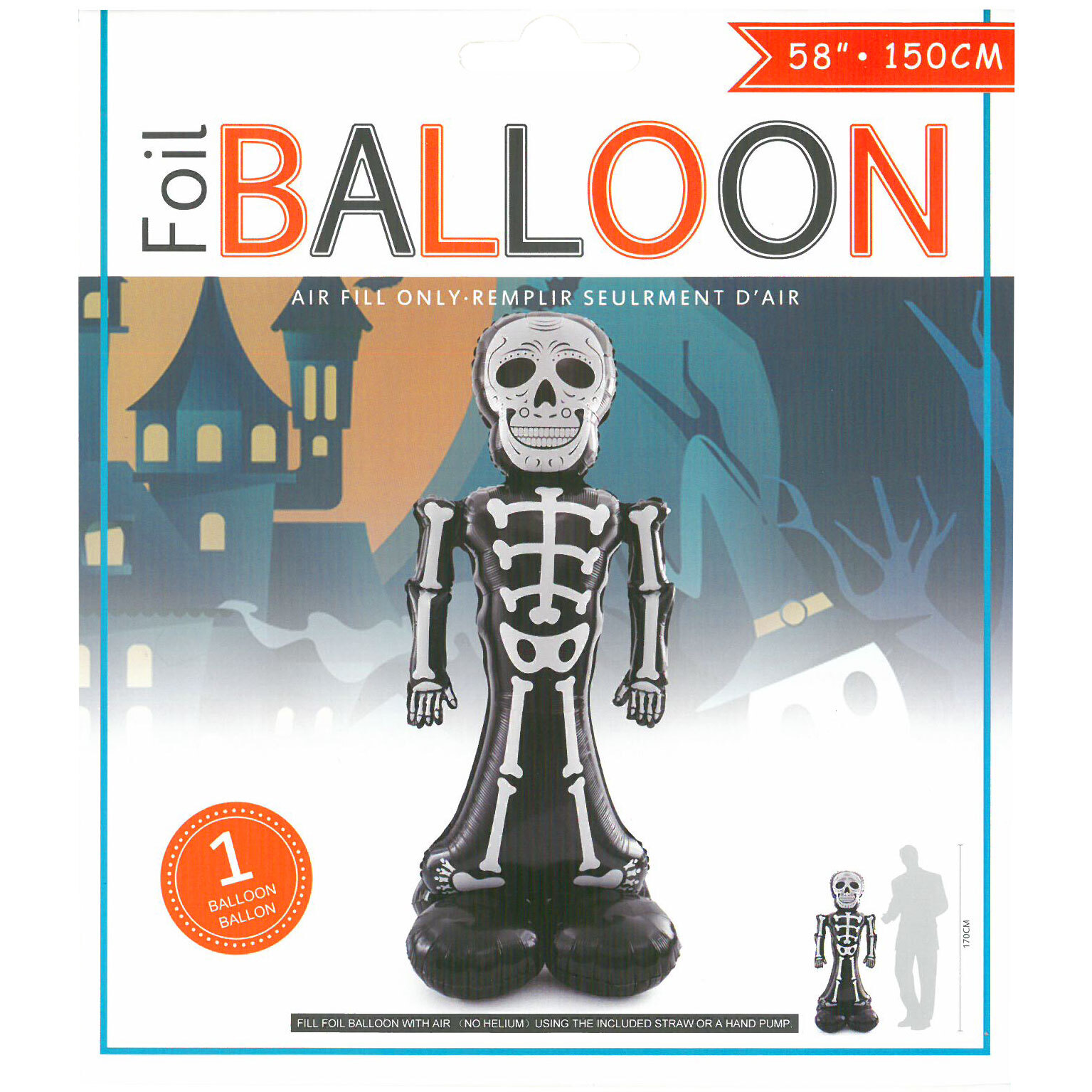 Μπαλόνια Halloween Σκελετός 1.5 μέτρο - Airloonz (φουσκώστε με αέρα)