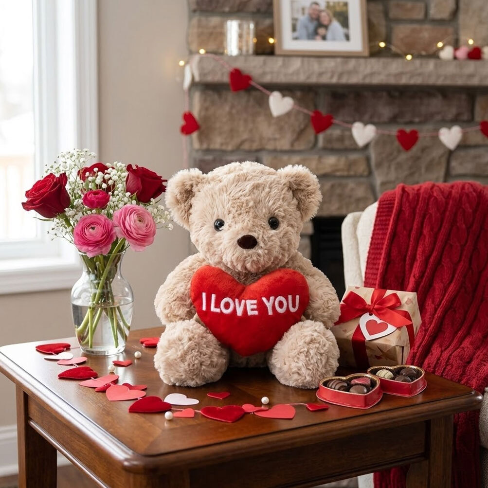 Stuffed Toy Bear Beige I Love You - 17 cm