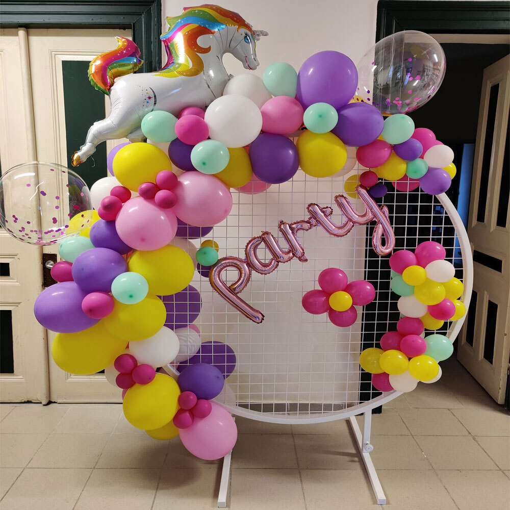 Balloons metallic frame round with grid 1,8m easy to carry